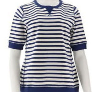 French Terry Short Sleeve Striped Top